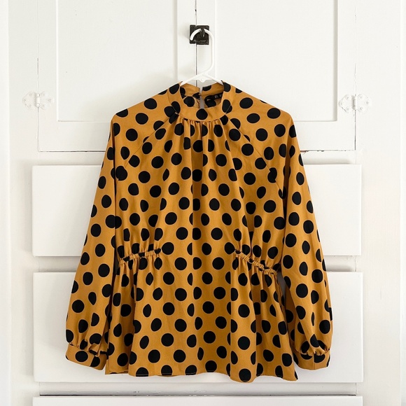 Zara Polka Dot Blouse Yellow Black Size Medium - Picture 4 of 9